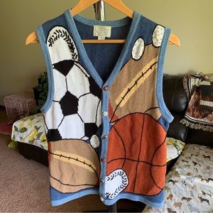 Vintage Sports Balls Knit Sweater Vest Medium